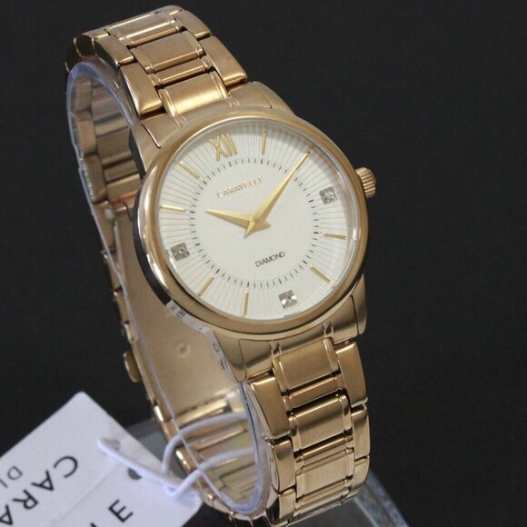 Caravelle Ladies Casual Watch By Bulova Diamond Accents Gold Tone 30mm - Picture 2 of 13